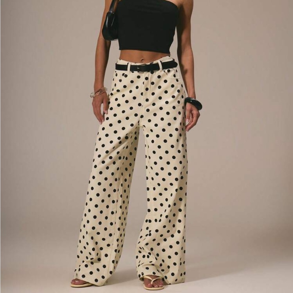 Polka Dot Wide-Leg Pants - Cream & Black - Picture 6 of 6